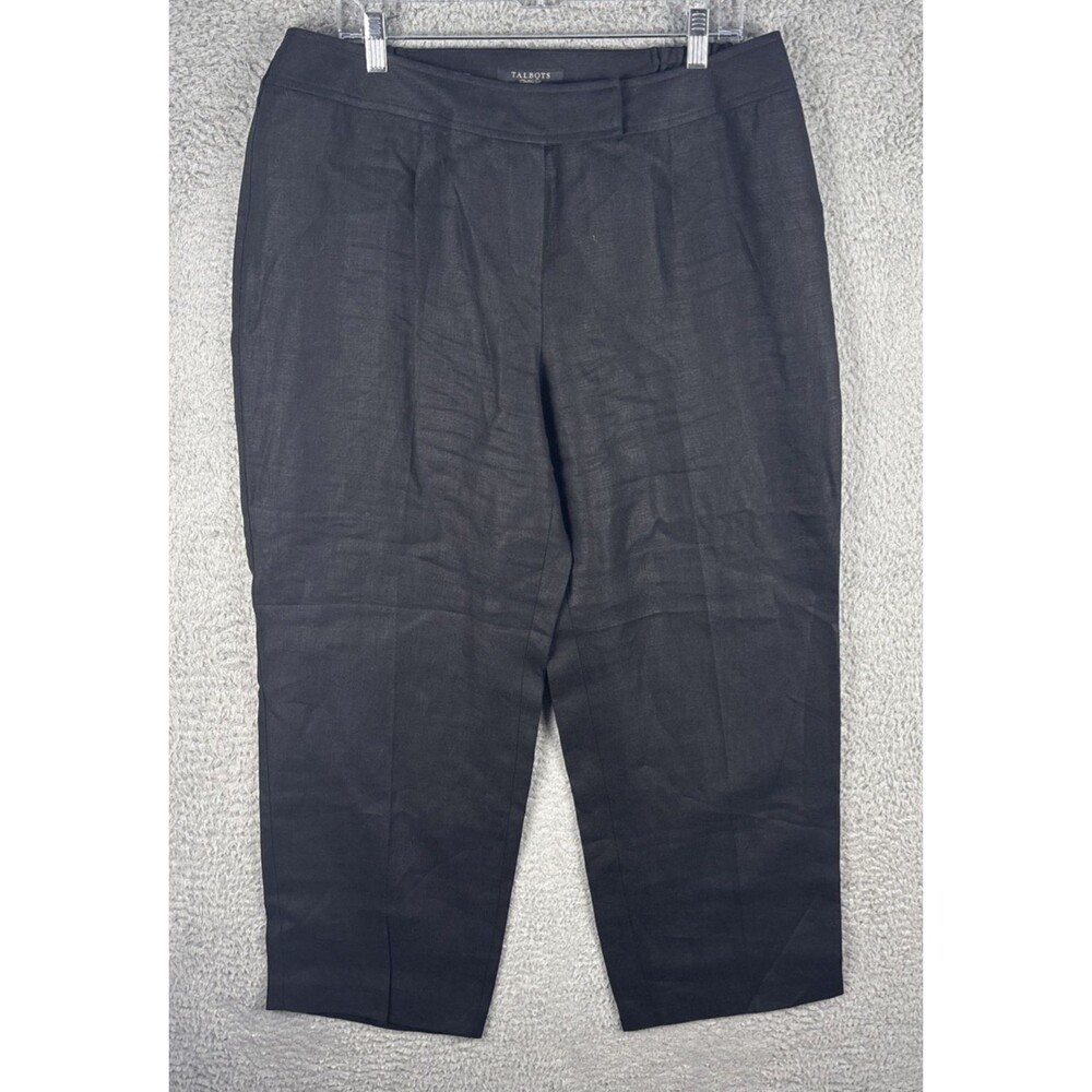 Talbots Pure Irish Linen Wide Leg Pants Women's Size 16W Pettite Black